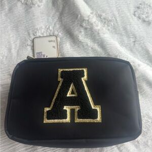 NEW Cosmetic make up monogram Black and Gold 'A' Logo Pouch